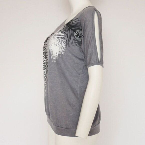 Feather print cool shoulder short sleeve tee - Picture 4 of 6